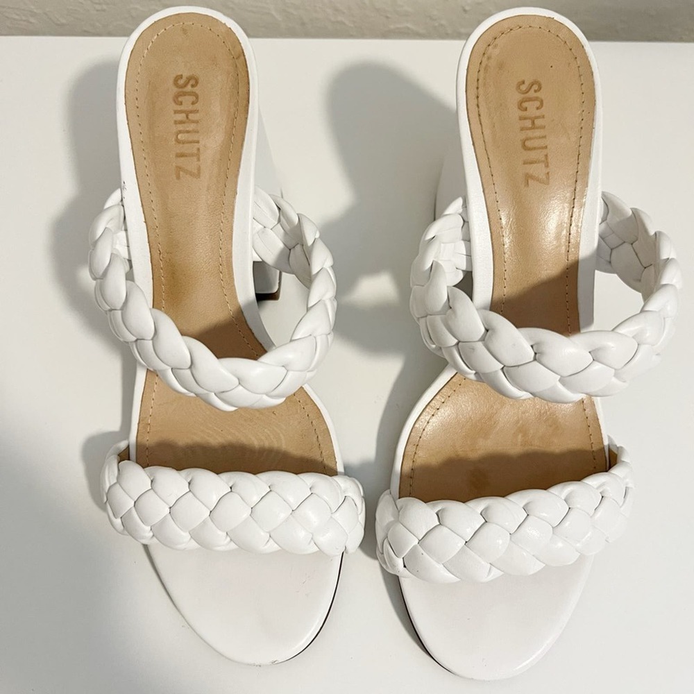SCHUTZ Elida Braided Slide Sandals in White Leather size 8.5 - Picture 4 of 11